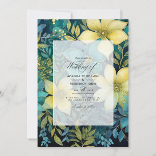 Sage, Evergreen and Gold Floral Spring Wedding Invitation