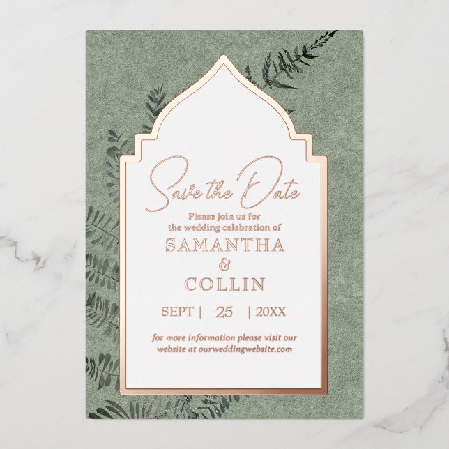 Sage Evergreen Fern Botanical Save the Date (Front)