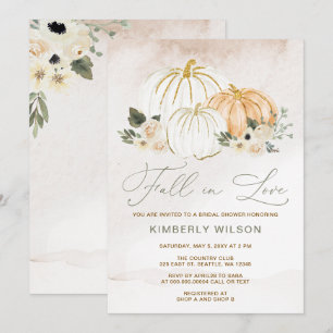 Sage Fall in Love Pumpkins Fall Bridal Shower Invitation