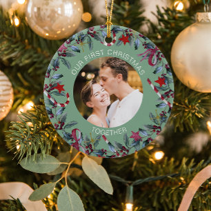 Sage First Christmas Together Personalised Photo Ceramic Tree Decoration