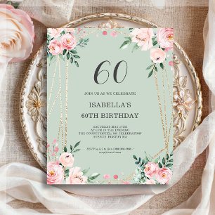 Sage Floral 60th Budget Birthday Invitation