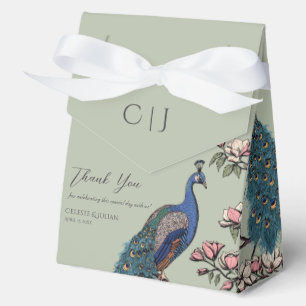 Sage Floral Blue Teal Peacocks Magnolia Flowers Favour Box