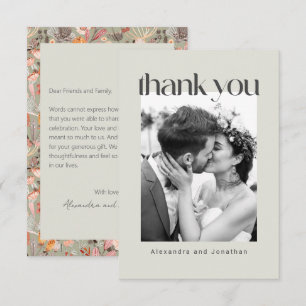 Sage Floral Boho Custom Message Photo Wedding Thank You Card