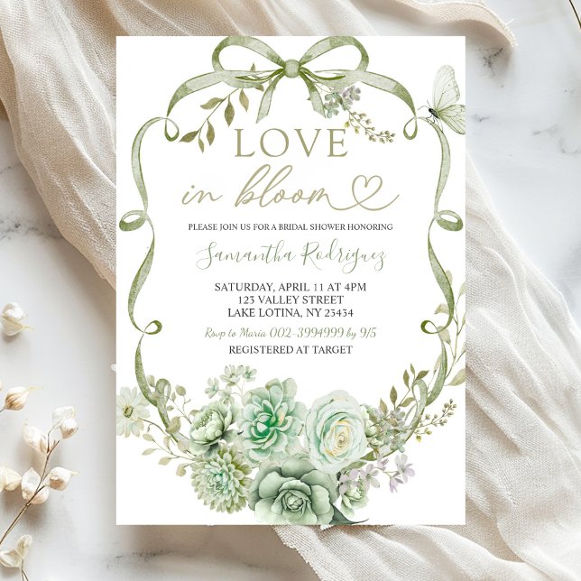 Sage Floral Bow Coquette Love in bloom Invitation (Creator Uploaded)