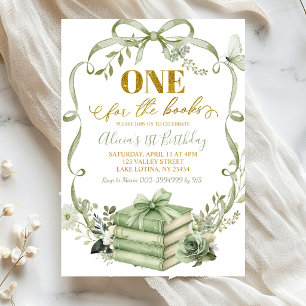 Sage Floral Bow Coquette One for the books Invitation
