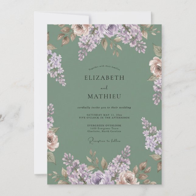 Sage Floral Enchantment Wedding Invitation (Front)