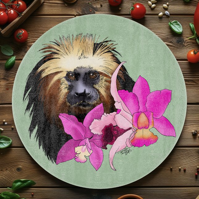 Sage Floral Golden-Headed Lion Tamarin Monkey Cutting Board (Creator Uploaded)