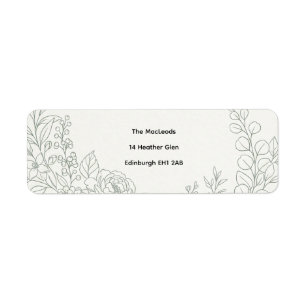 Sage Floral Line Art Return Address Label