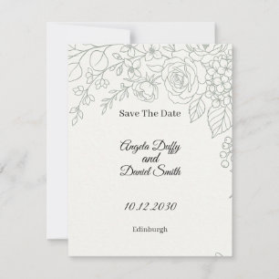 Sage Floral Line Art Save The Date Card