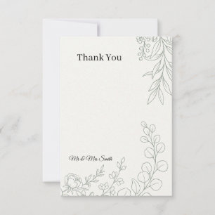 Sage Floral Line Art Thank You Card