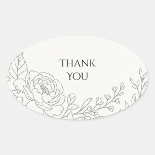 Sage Floral Line Art Thank You Oval Sticker
