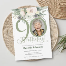 Sage Floral Photo 90th Birthday