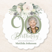 Sage Floral Photo 90th Birthday
