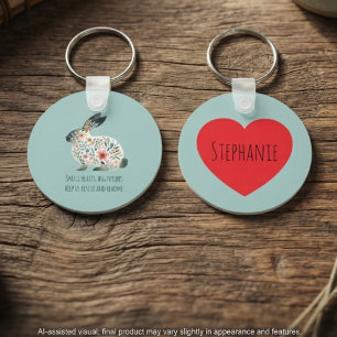 Sage Floral Rabbit Rescue Advocate Gift Key Ring