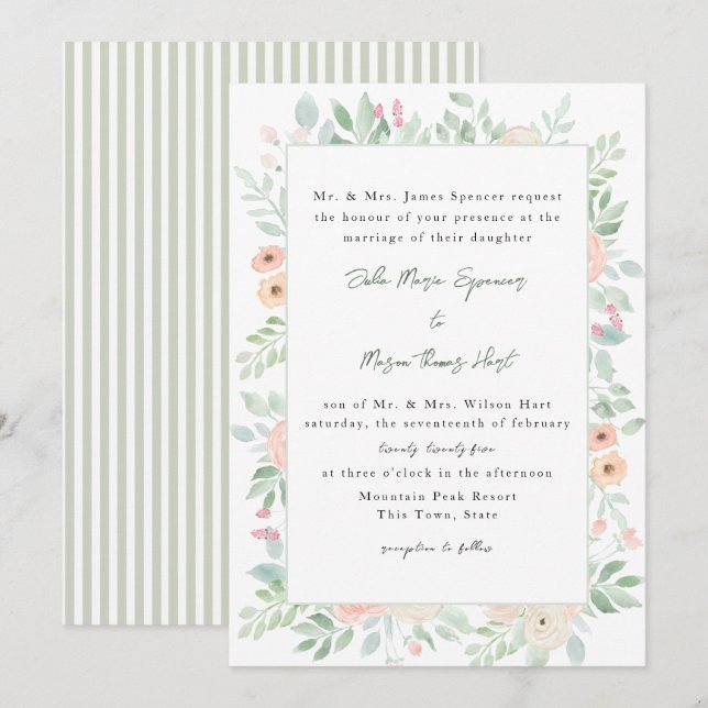 Sage Floral Romance Invitation (Front/Back)
