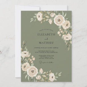 Sage Floral Romantic Wedding Invitation