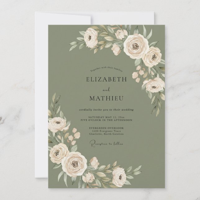 Sage Floral Romantic Wedding Invitation (Front)