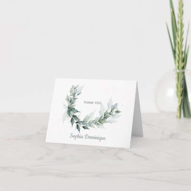 Sage Floral Swag Folded Thank You Notes (Front)