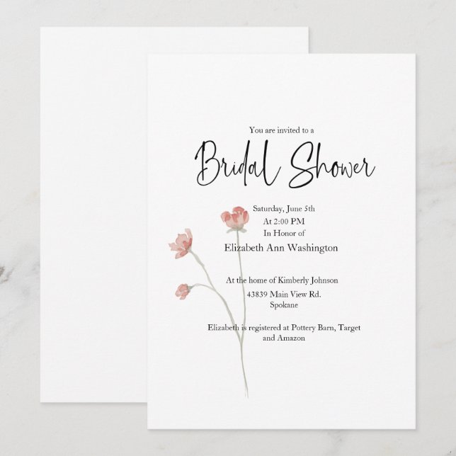 Sage Floral Watercolor Bridal Shower Invitation (Front/Back)