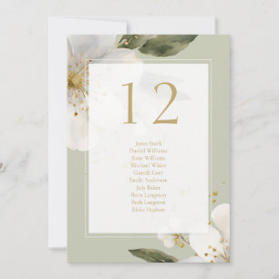 Sage Floral Watercolor Table Number & Seating Card