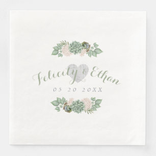 Sage Floral & White Rustic Wood Wedding Napkin