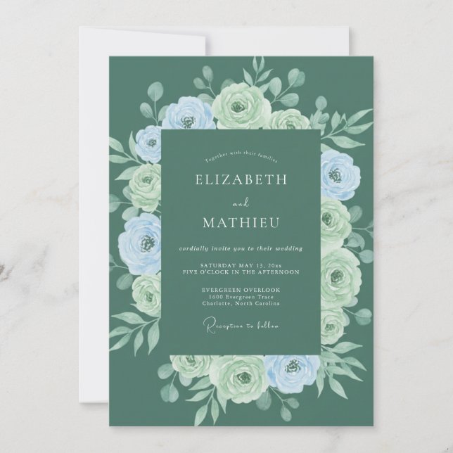 Sage Floral Wreath Wedding Invitation (Front)
