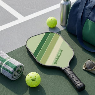 Sage Forest Green Diagonal Stripes Custom Name Pickleball Paddle