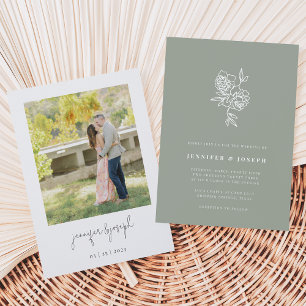 Sage Garden Floral Photo Wedding Invitation