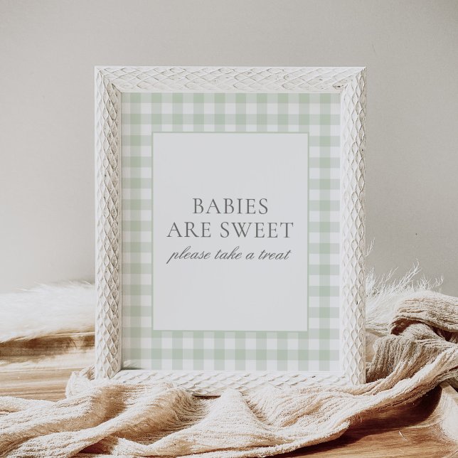 Sage Gingham Baby Shower Babies are Sweet Sign (Creator Uploaded)