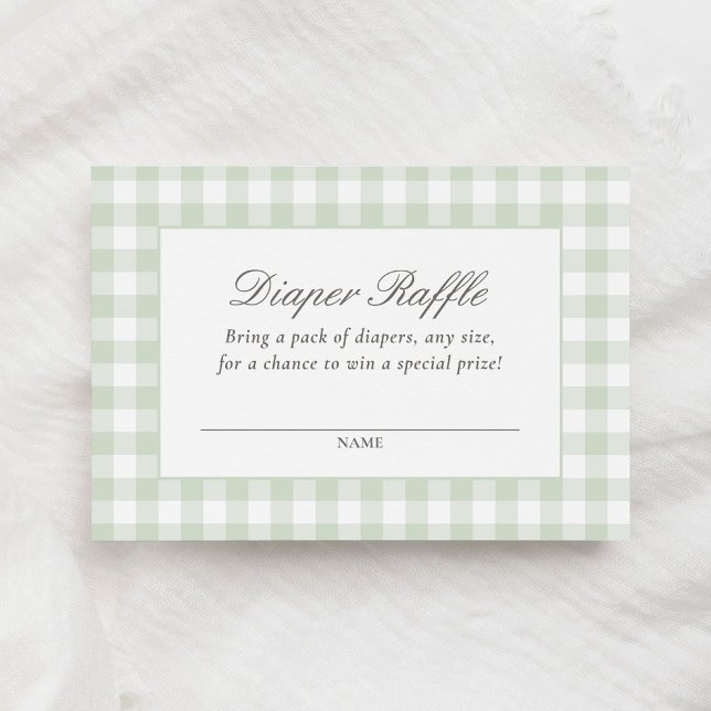Sage Gingham Baby Shower Diaper Raffle Ticket Enclosure Card (Creator Uploaded)