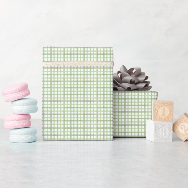 Sage Gingham Baby Shower Wrapping Paper (Baby Shower)