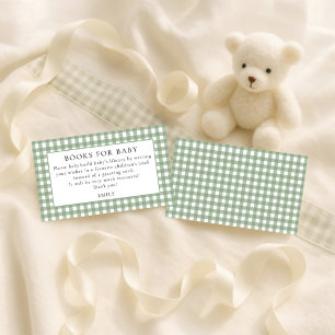 Sage Gingham Books For Baby Shower  Enclosure Card
