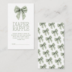 Sage Gingham Bow Diaper Raffle Baby Shower Enclosure Card
