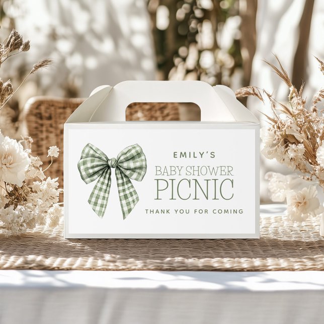 Sage Gingham Bow Name Baby Shower Thank You Rectangular Sticker (Creator Uploaded)