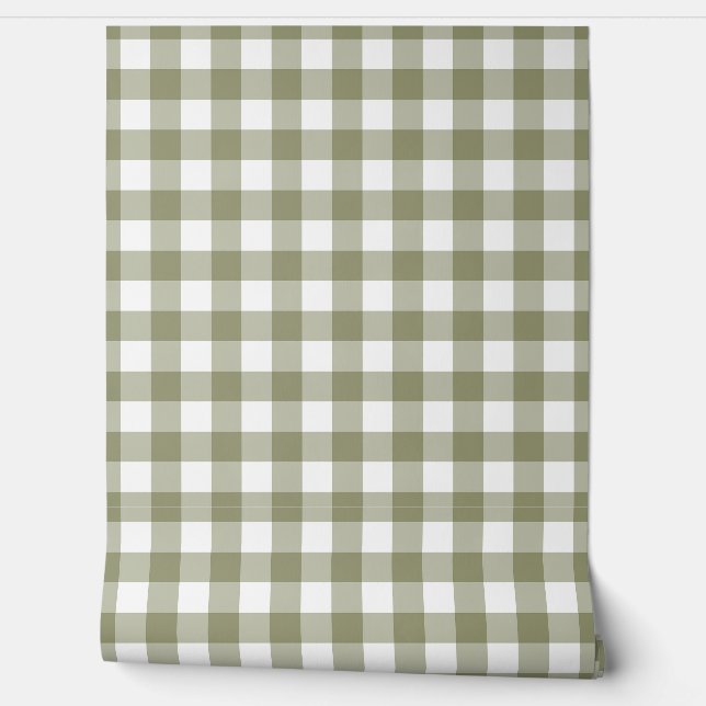 Sage Gingham Check Green Buffalo Plaid Wallpaper (Unrolling)