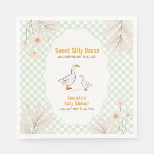 Sage Gingham Daisy Boho Silly Goose Baby Shower  Napkin