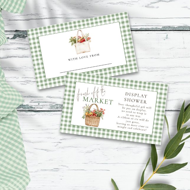 Sage Gingham Fresh Off The Market Display Shower Enclosure Card (Front and back view)