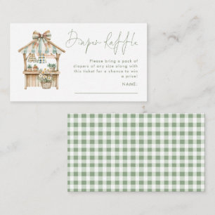 Sage Gingham Market Diaper Raffle Baby Shower Enclosure Card