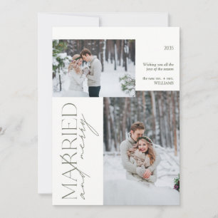 Sage Gingham Merry & Married Newlywed Holiday Card