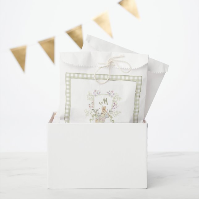 Sage Gingham Peter the Rabbit Monogram Baby Shower Favour Bags (Party)