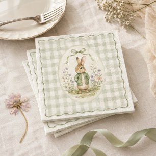 Sage Gingham Rabbit Baby Shower Napkin
