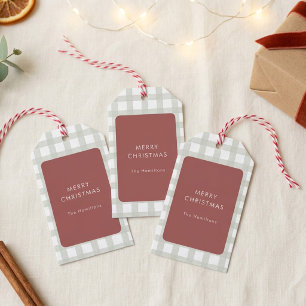Sage Gingham Rust Red Christmas Holiday Gift Tags