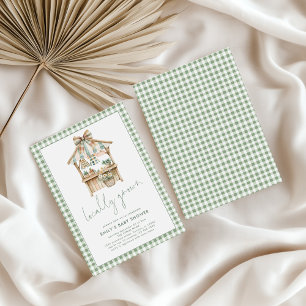 Sage Gingham Script Locally Grown Baby Shower  Invitation