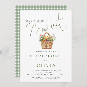 Sage Gingham She’s off the Market Bridal Shower Invitation