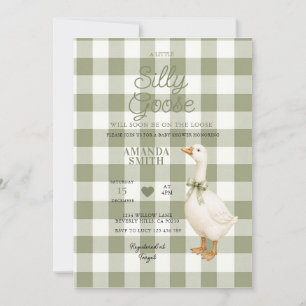 Sage Gingham Silly Goose Baby Shower Invitation