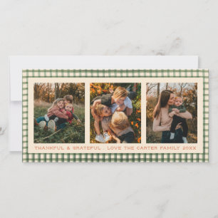 Sage Gingham Thankful Photo Holiday Card