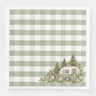 Sage Gingham Watercolor Camping Napkin