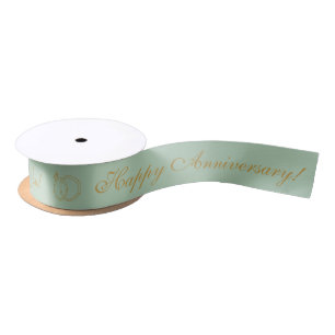 Sage Gold Anniversary Personalised Name Date Satin Ribbon