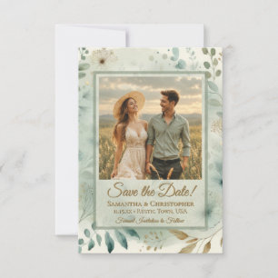 Sage & Gold Boho Watercolor Medley Photo Wedding Save The Date