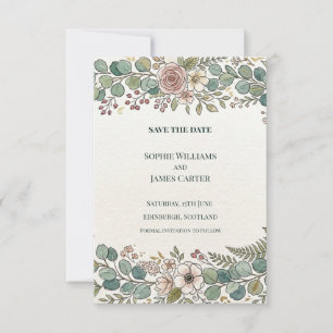 Sage Gold Botanical Save The Date Card